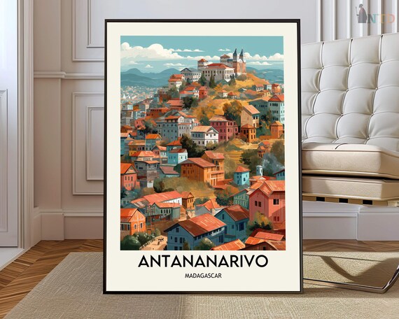 Antananarivo Madagascar Illustrated City Hills Travel Poster