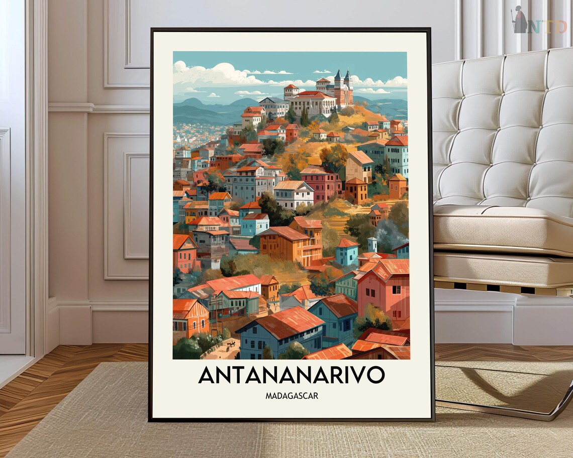 Antananarivo Madagascar Illustrated City Hills Travel Poster