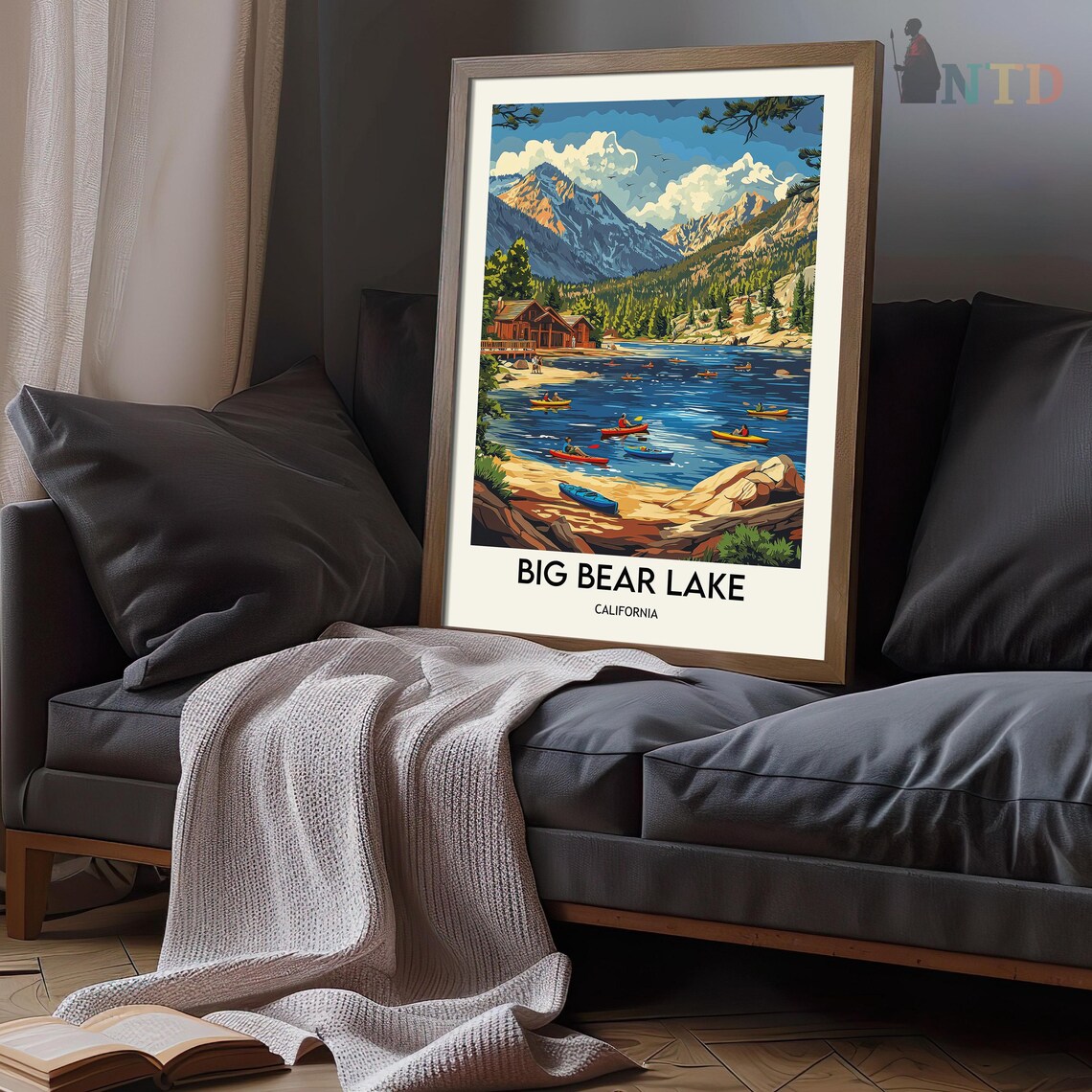 Big Bear Lake California Kayaking Mountains Cabin Travel Poster - Image 3