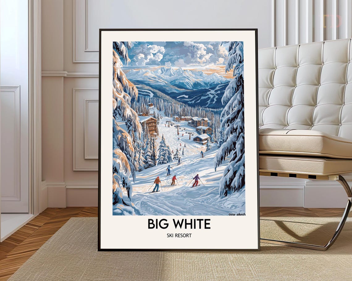 Big White Ski Resort Snowy Pine Slope Skier Vintage Travel Poster