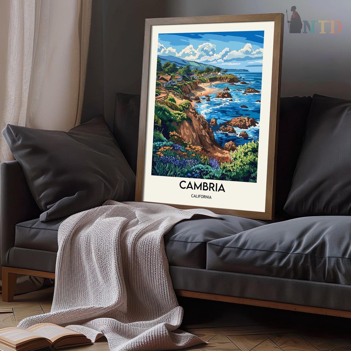 Cambria California Cliffside Cottages Above The Rocky Shore Poster - Image 3