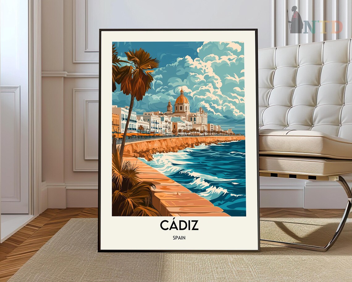 Cádiz Travel Poster, La Caleta Beach, Andalusia