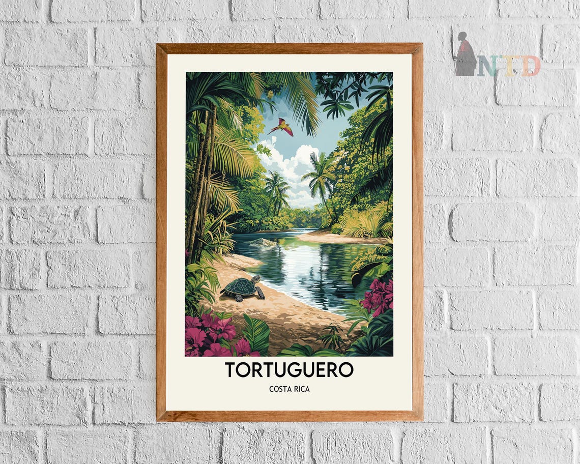 Tortuguero Costa Rica River Turtle Flying Macaw Jungle Poster
