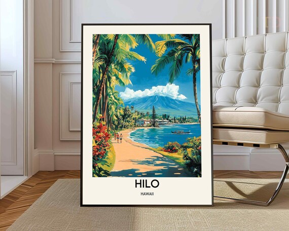 Hilo Print Big Island Poster Wall Art Photo Dcor Map Hawaii