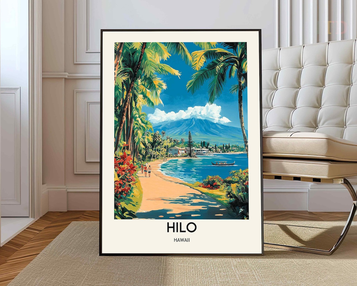 Hilo Print Big Island Poster Wall Art Photo Dcor Map Hawaii