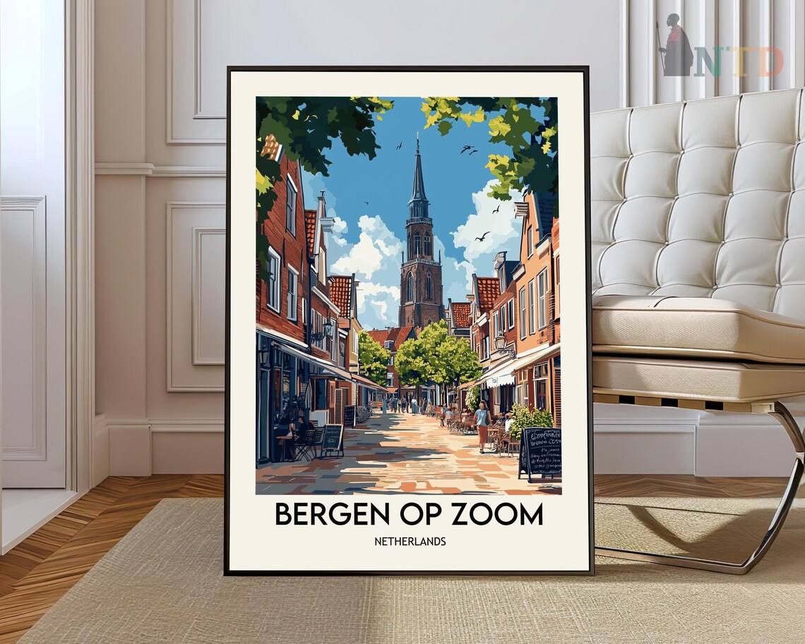 Bergen Op Zoom Netherlands Vintage Travel Poster Historic Street Scene