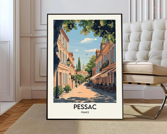 Pessac France Shuttered Buildings Cafe Boulevard Scene Poster
