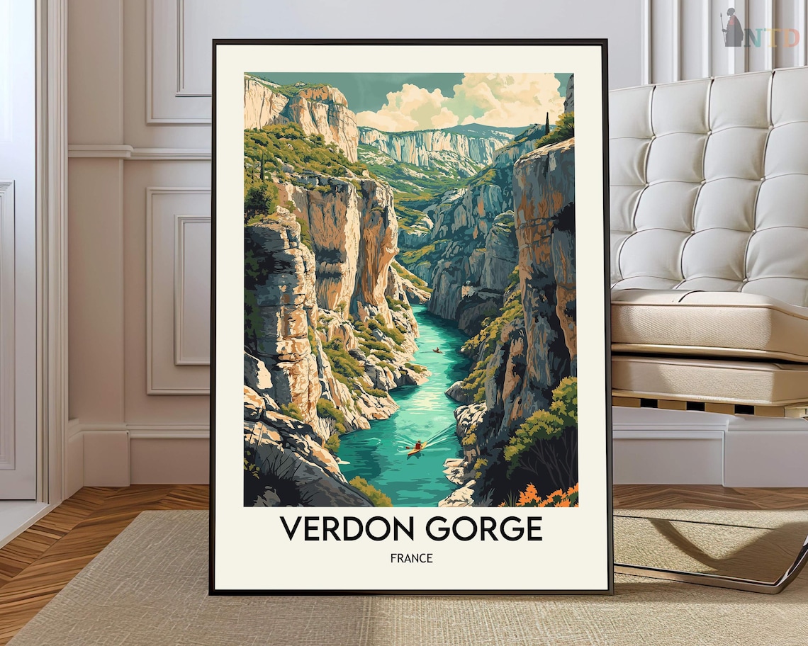 Verdon Gorge France Turquoise River Canyon Kayak Travel Poster