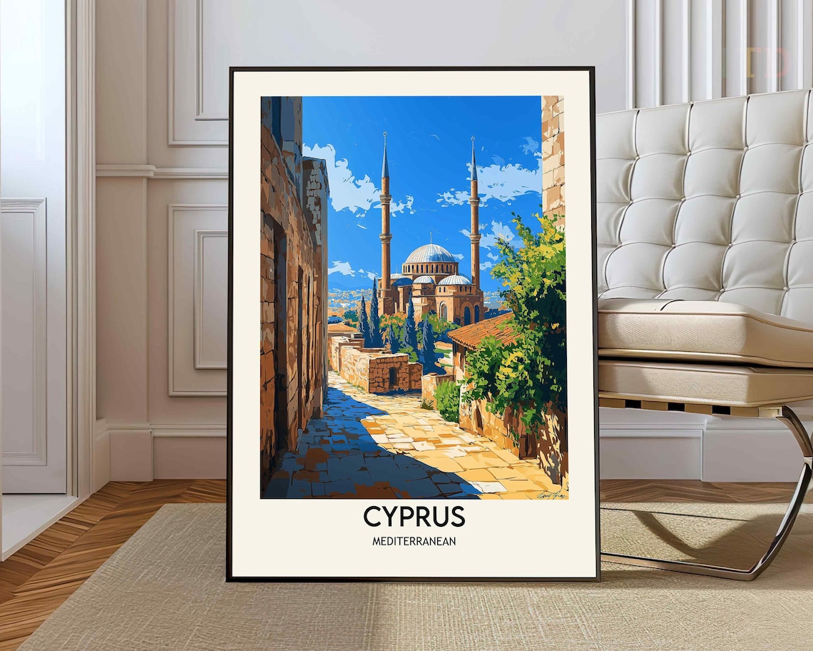 Cyprus Mediterranean Old Town Minarets Historic Street Art Poster