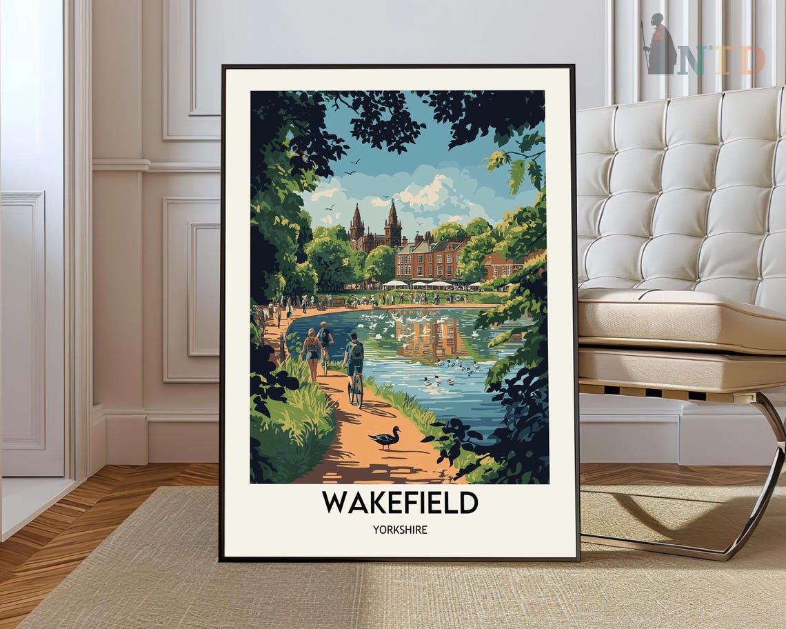 Wakefield Yorkshire Lakeside Cathedral Cycling Day Travel Poster