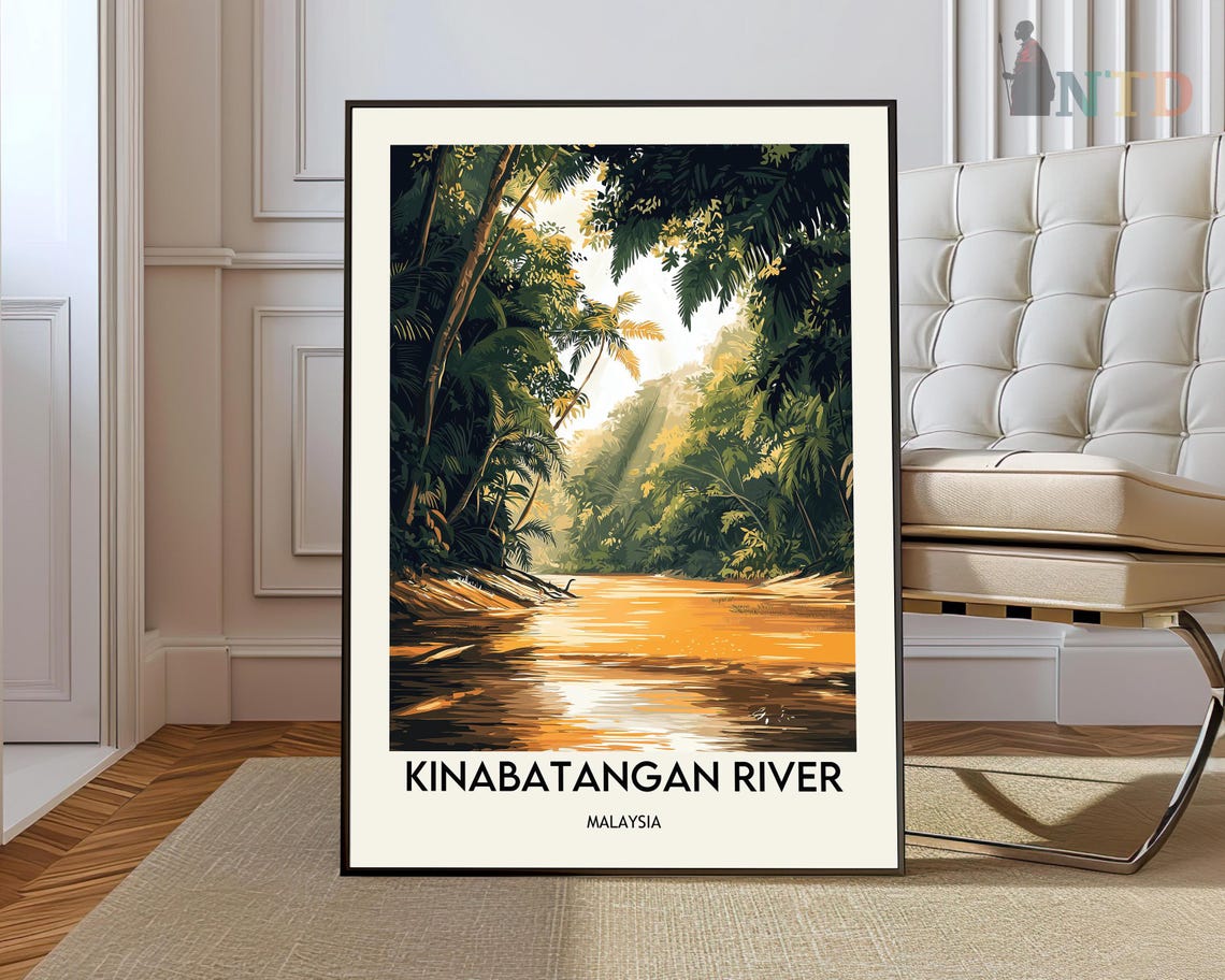 Kinabatangan River Malaysia Jungle Rainforest Sunset Travel Poster