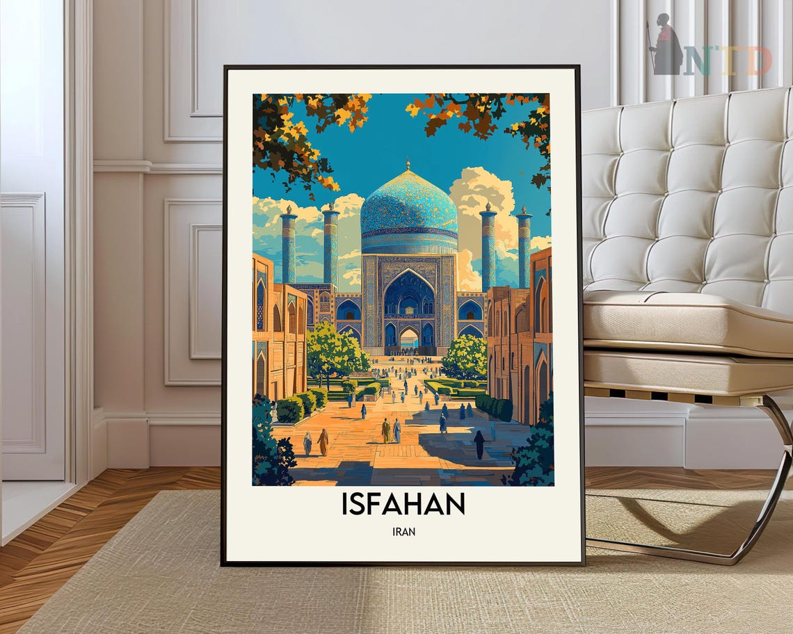 Isfahan Iran Shah Mosque Blue Tiled Dome Square Travel Poster
