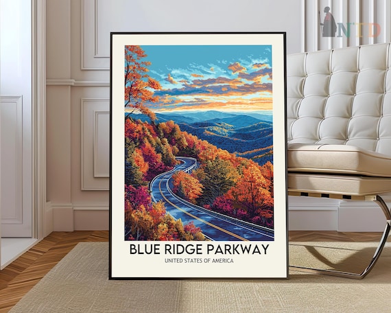 Blue Ridge Parkway Poster For Nature Lovers National Park Art Print North Carolina Landscape Illustration Modern Wall