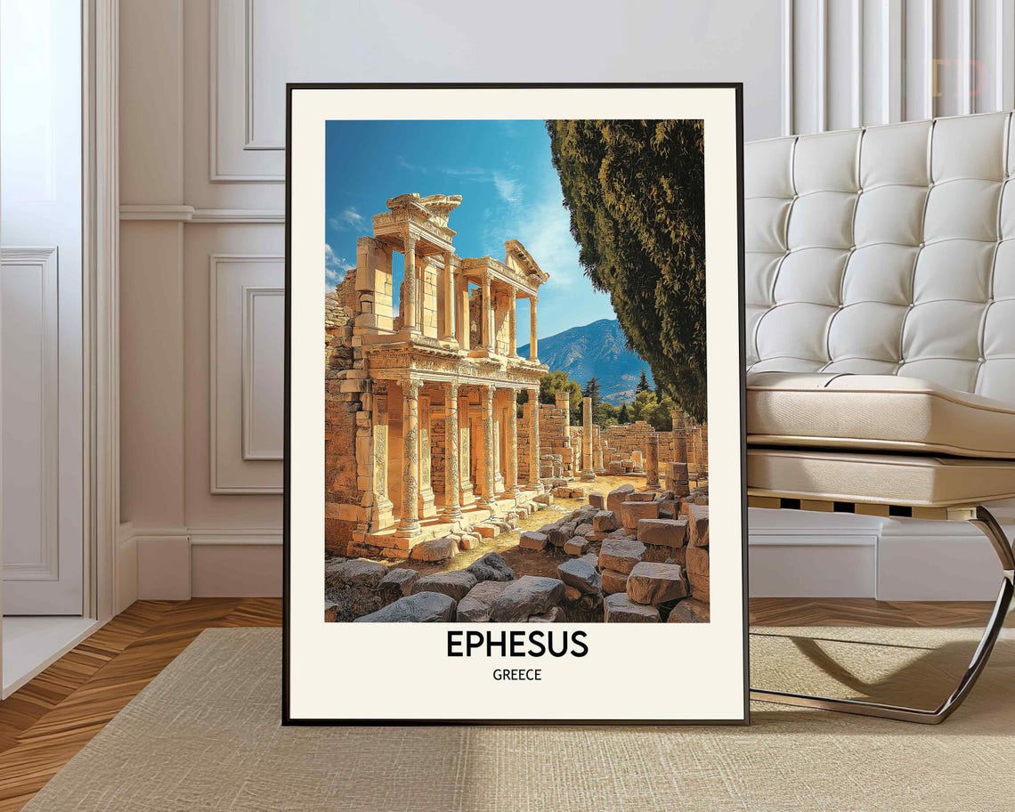 Ephesus Library of Celsus Grand Ancient Roman Ruins Travel Poster