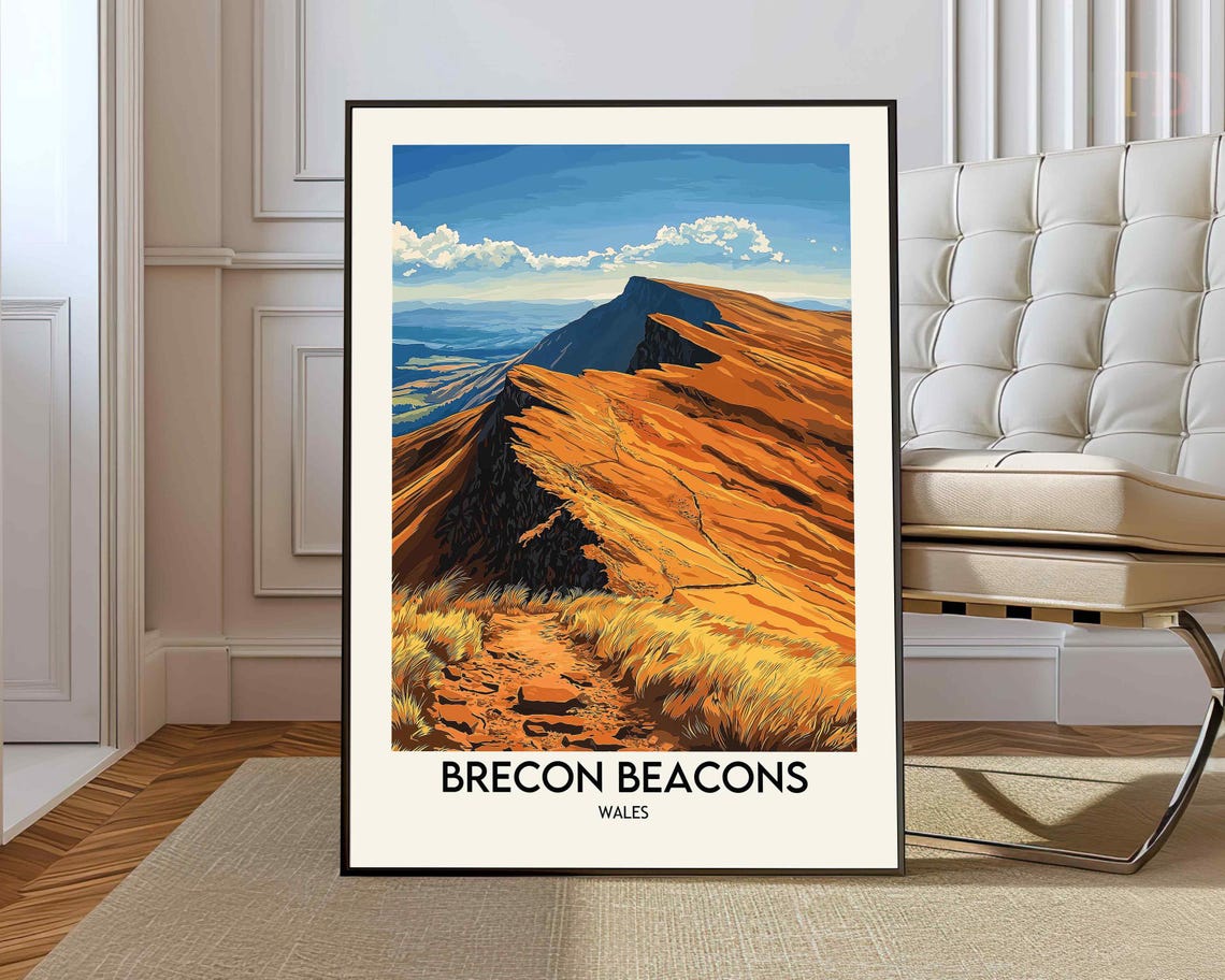 Brecon Beacons Wales Rocky Summit Ridge Blue Valley Trail Poster