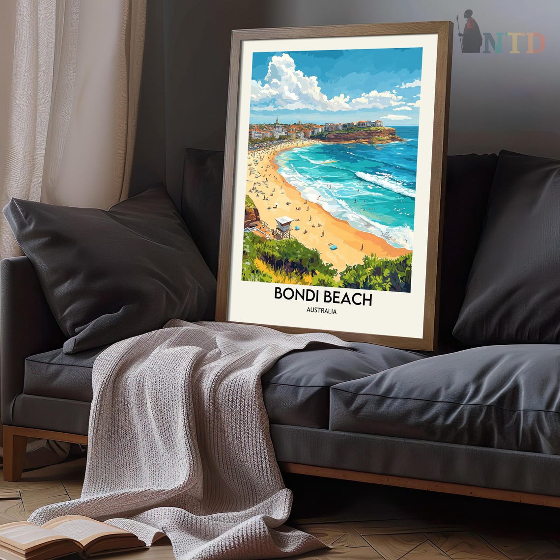 Bondi Beach Aerial View Lifeguard Tower Turquoise Waves Travel Poster - Image 3