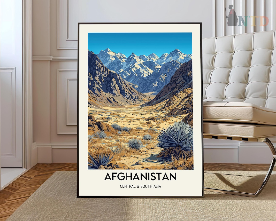 Afghanistan Mountain Valley Desert Peaks Vintage Travel Poster