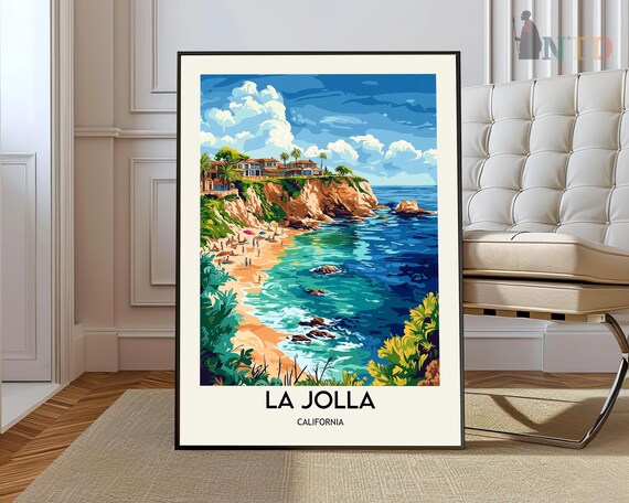 La Jolla California Sunny Rocky Cove Beach Cliffs Travel Poster