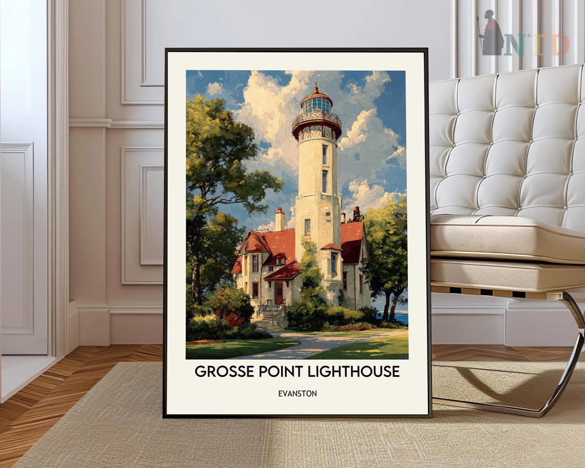 Grosse Point Lighthouse Evanston Historic Vintage Travel Art Poster