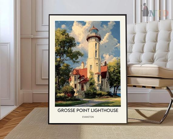 Grosse Point Lighthouse Evanston Historic Vintage Travel Art Poster