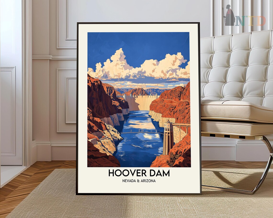 Hoover Dam Nevada Arizona Black Canyon Vintage Travel Art Poster