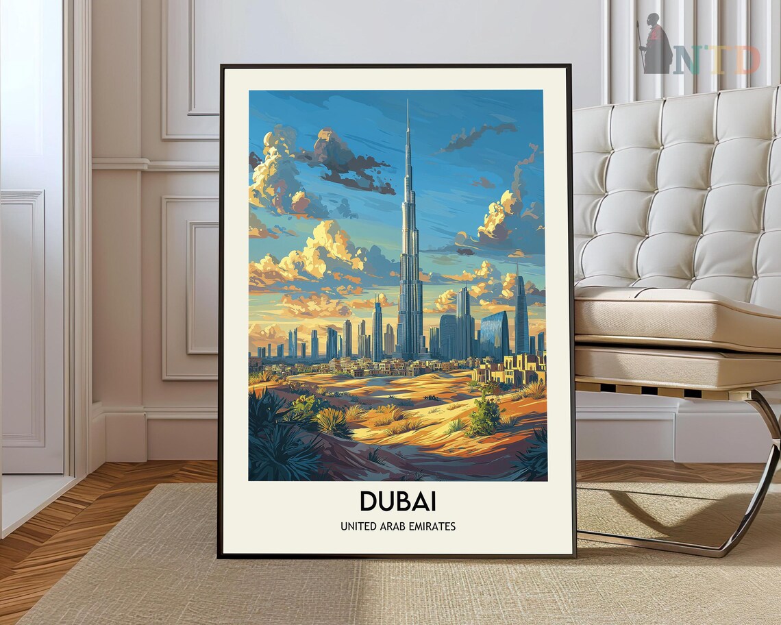 Dubai United Arab Emirates Burj Khalifa Skyline Travel Poster