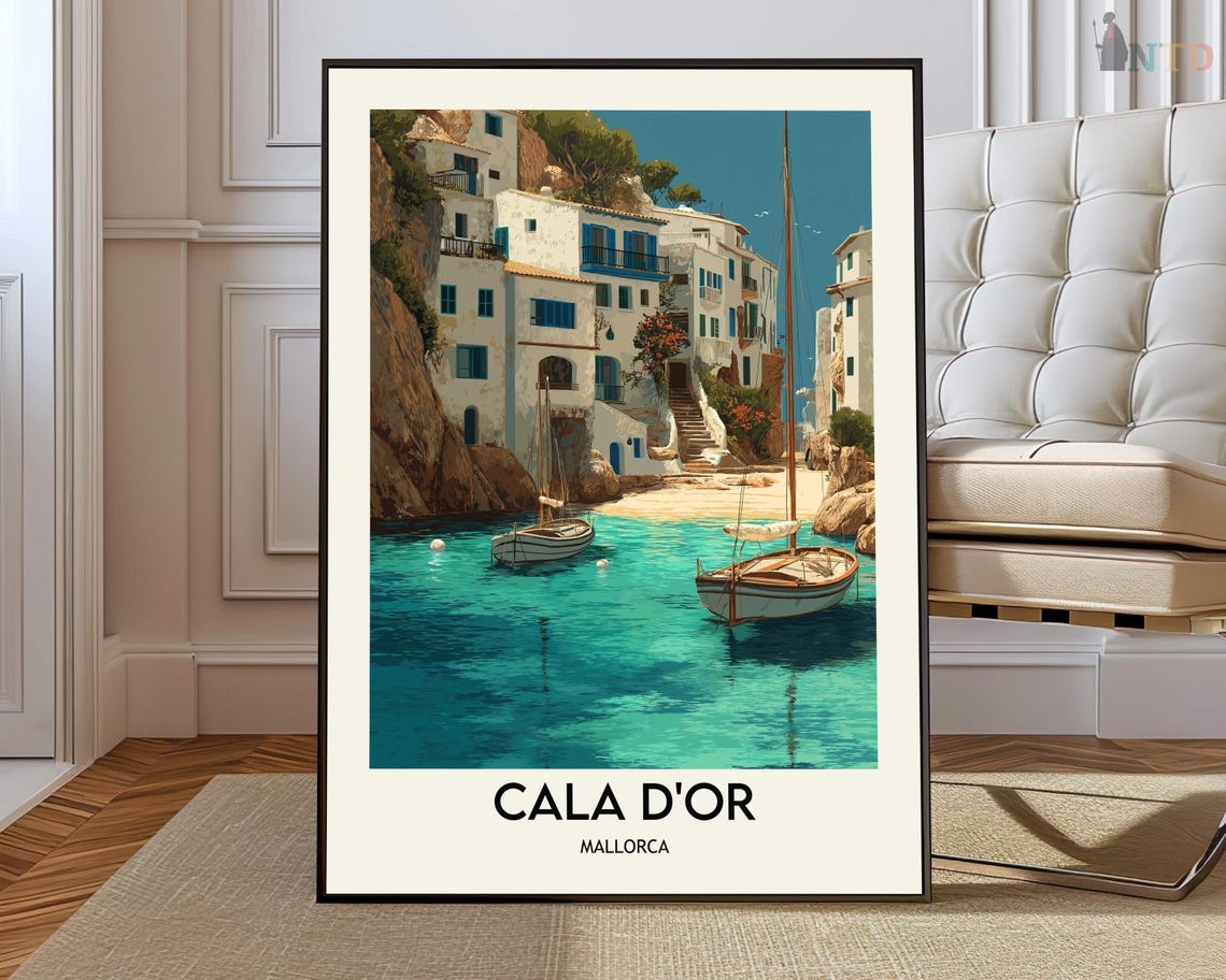 Cala D'Or Mallorca Harbor Boats And Whitewashed Houses Travel Poster