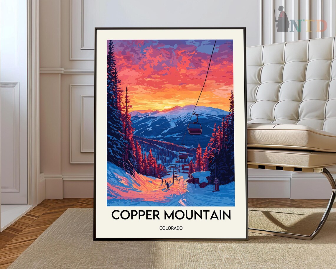 Copper Mountain Colorado Sunset Poster Gondola Alpenglow Ski Travel Art