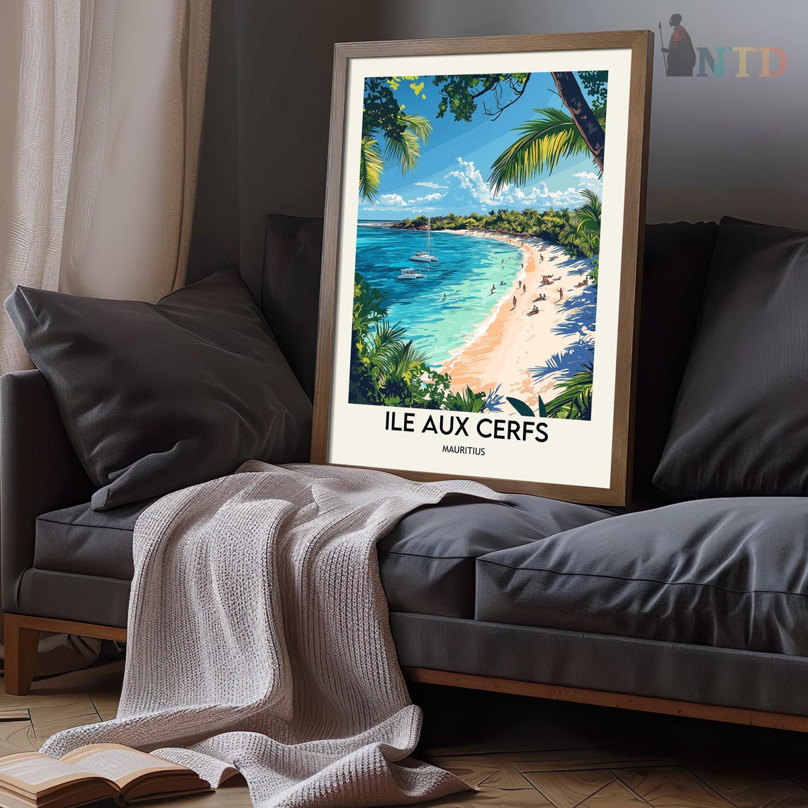 Ile aux Cerfs Mauritius Tropical Lagoon Beach Boats View Poster - Image 3