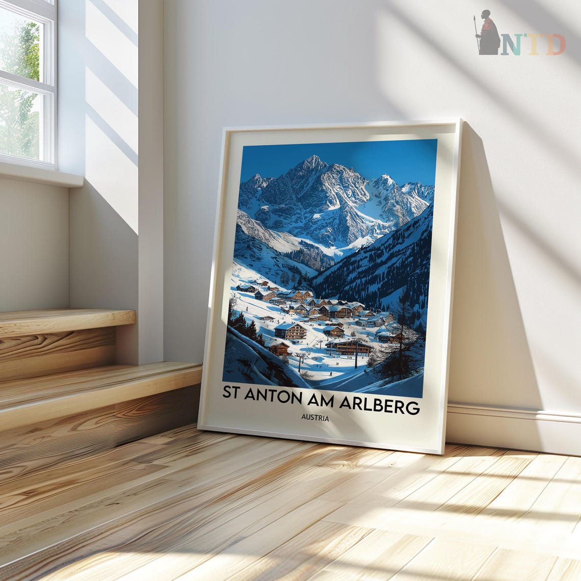 St Anton am Arlberg Snowy Village Peak Blue Day Travel Poster - Image 3