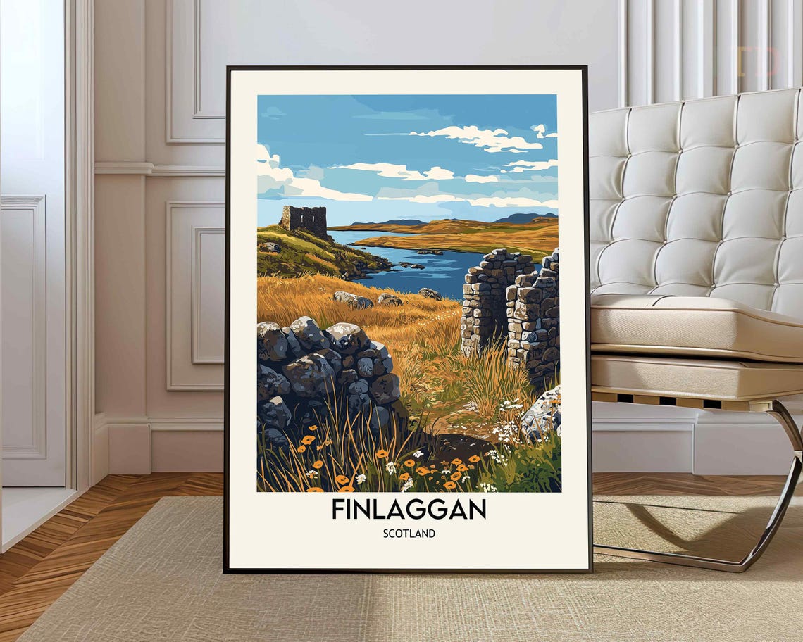 Finlaggan Scotland Ancient Stone Ruins Loch Wildflower Travel Poster