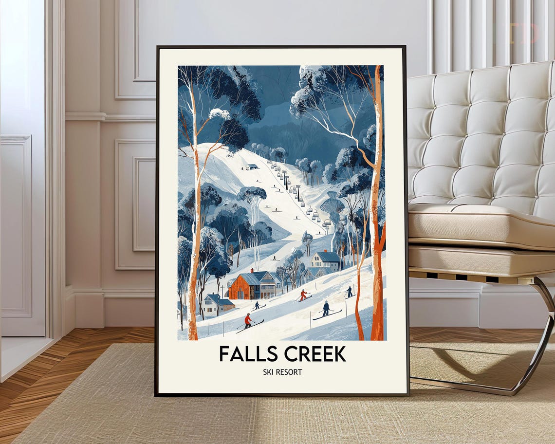 Falls Creek Ski Resort Australia Retro Vintage Snowy Scene Poster