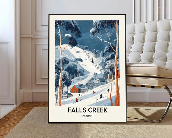 Falls Creek Ski Resort Australia Retro Vintage Snowy Scene Poster