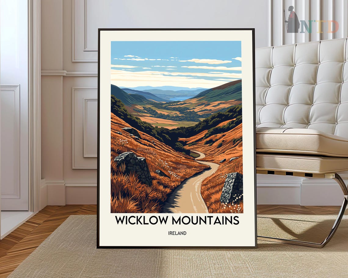 Wicklow Mountains Ireland Autumn Winding Road Valley Travel Poster