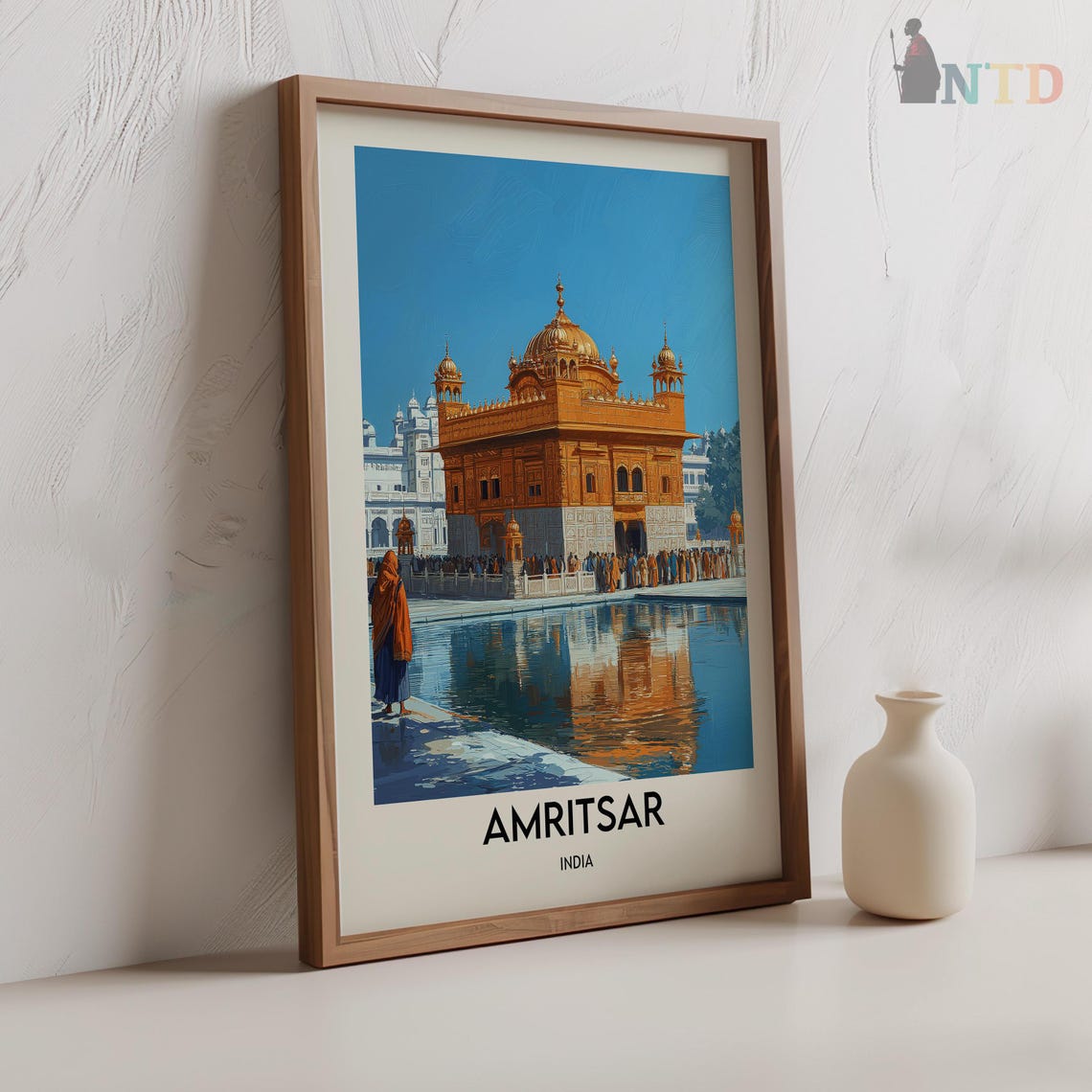 Amritsar India Golden Temple Reflection Vintage Travel Poster - Image 2