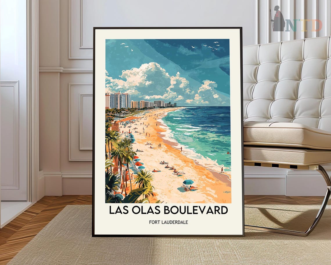 Las Olas Boulevard Fort Lauderdale Beach Scene Illustration Poster