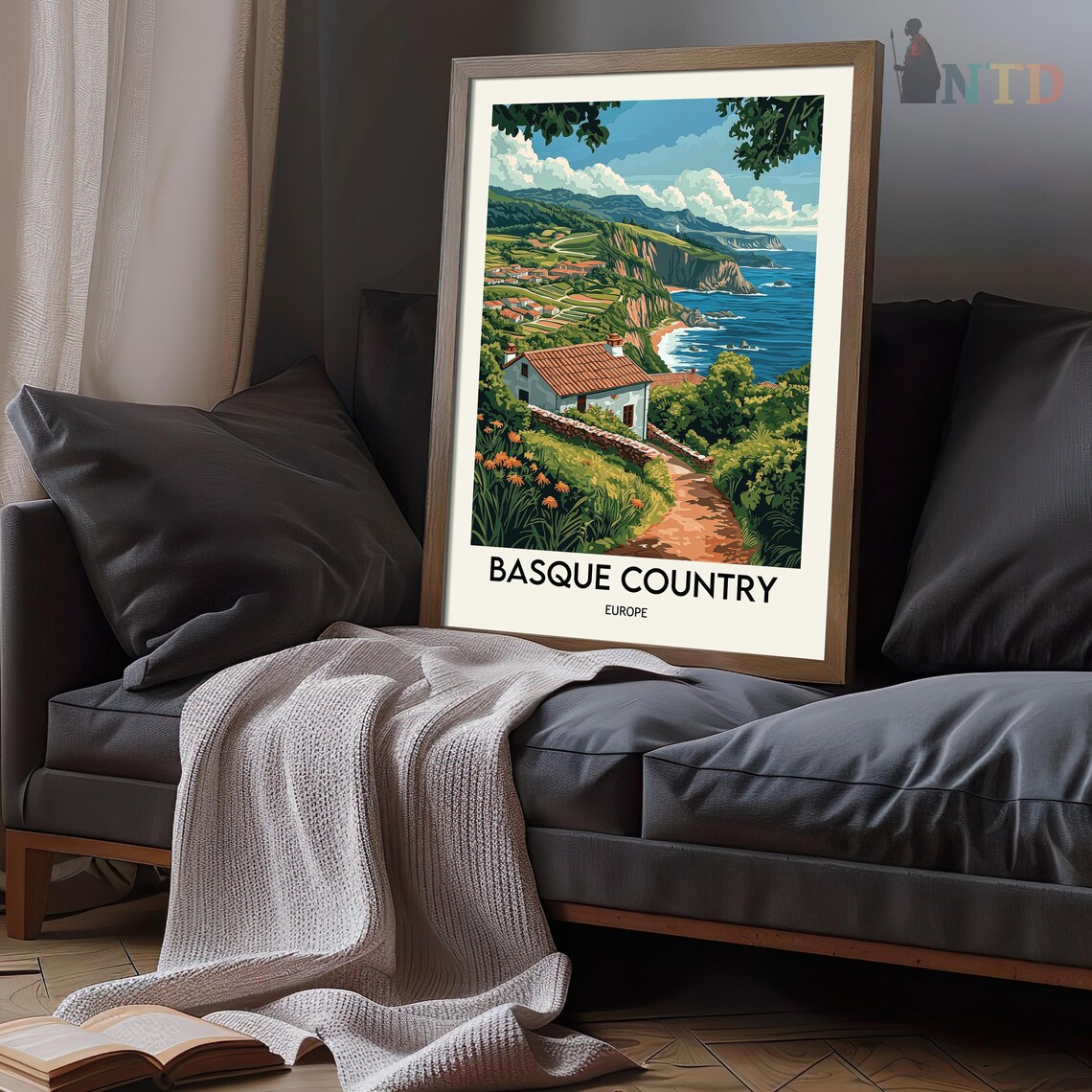 Basque Country Europe Coastal Cliffs Farmhouse Vintage Poster - Image 3