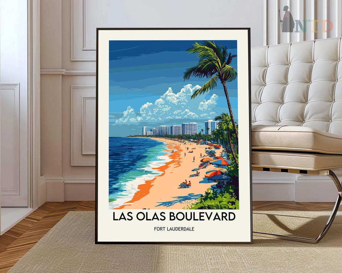 Las Olas Boulevard Fort Lauderdale Beach Aerial View Travel Poster