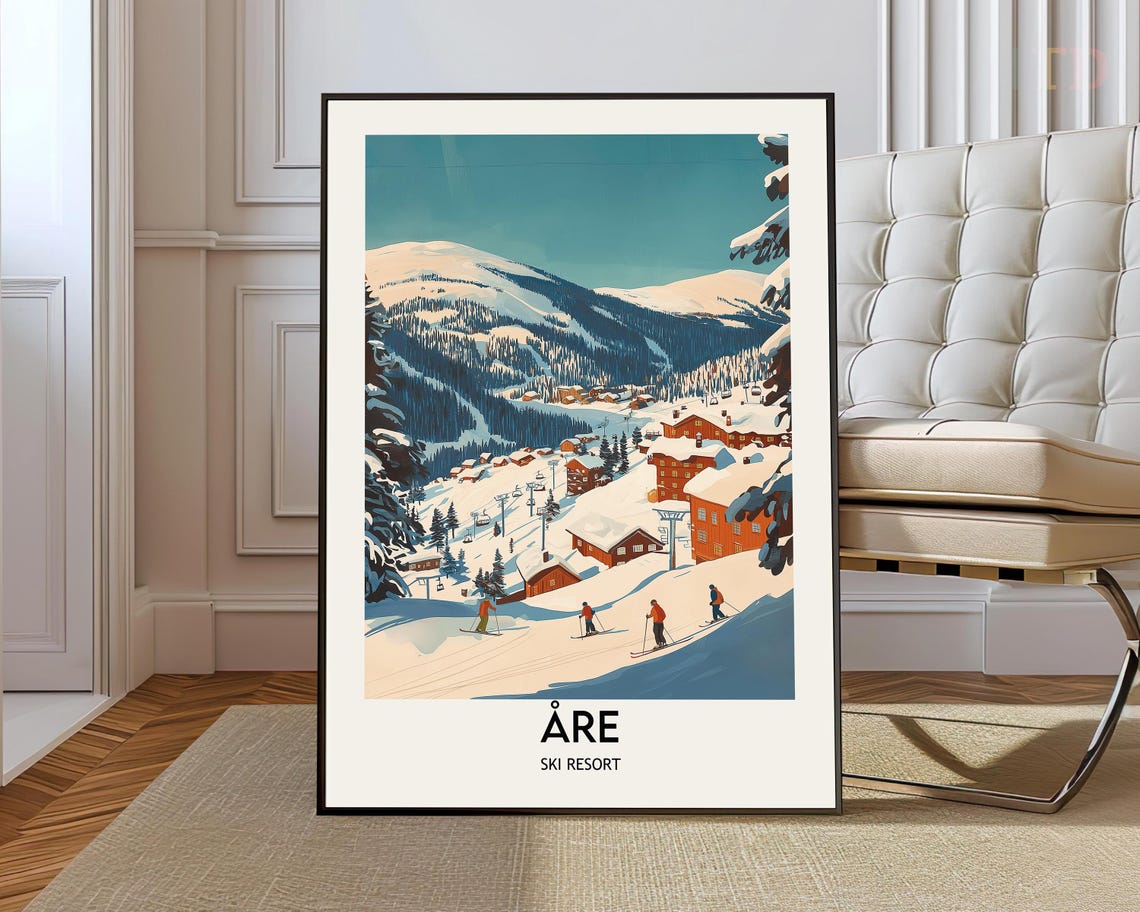 Are Ski Resort Sweden Alpine Village Vintage Ski Slope Poster