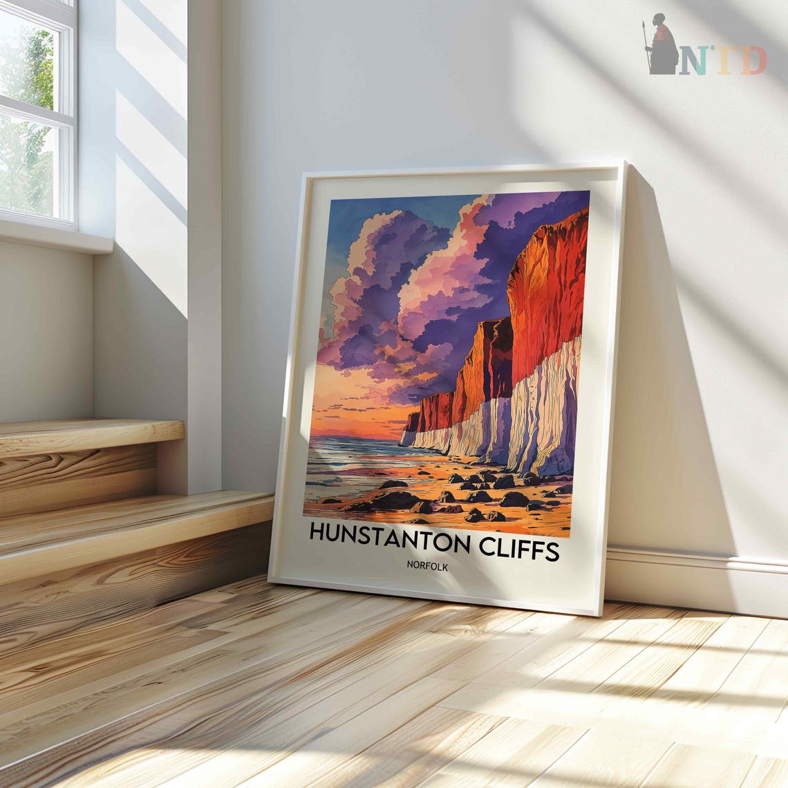 Hunstanton Cliffs Norfolk Red Chalk Striped Sunset Beach Poster - Image 2