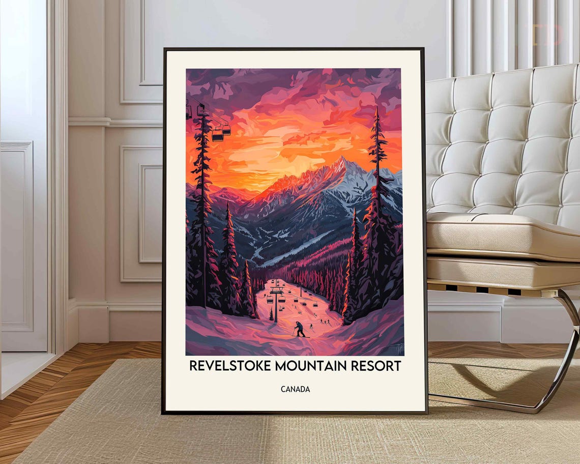 Revelstoke Mountain Resort Canada Alpenglow Sunset Ski Travel Poster