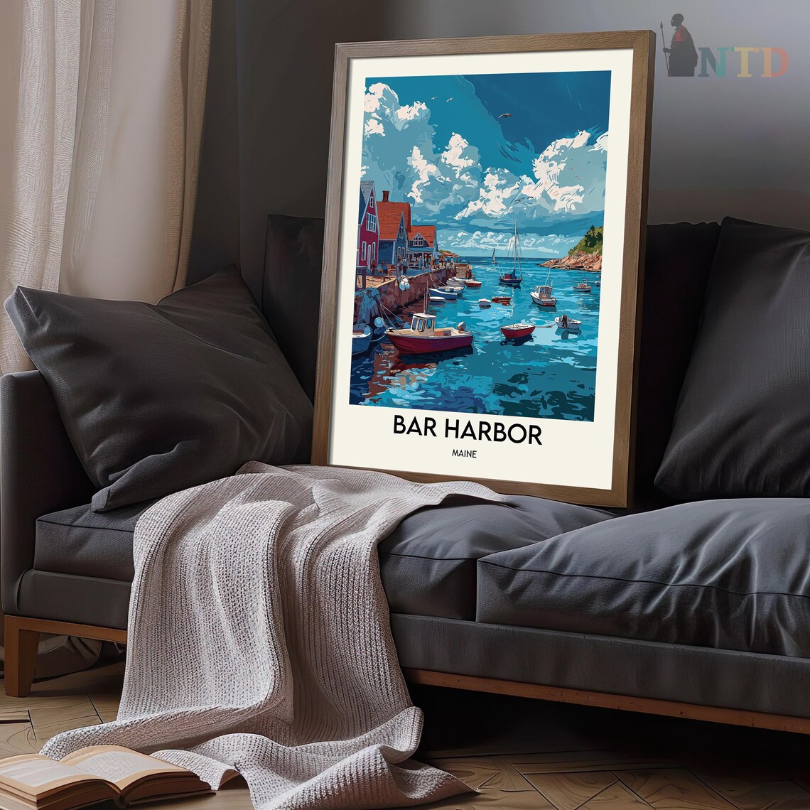 Bar Harbor Maine Fishing Boats Colorful Harbor Buildings Travel Poster - Image 3
