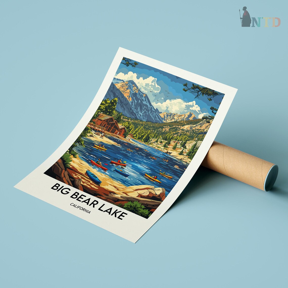 Big Bear Lake California Kayaking Mountains Cabin Travel Poster - Image 2