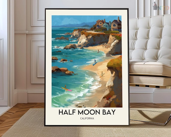 Half Moon Bay California Surf Beach Cove Vintage Travel Poster