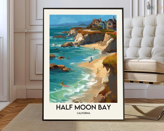 Half Moon Bay Print Poster Wall Art Decor Gift