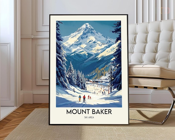 Mount Baker Washington Ski Area Snowy Peak Retro Alpine Poster