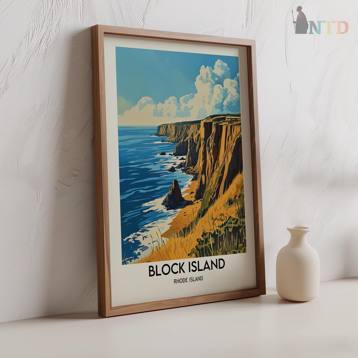 Block Island Rhode Island Sea Cliffs Golden Grass Travel Poster - Image 2