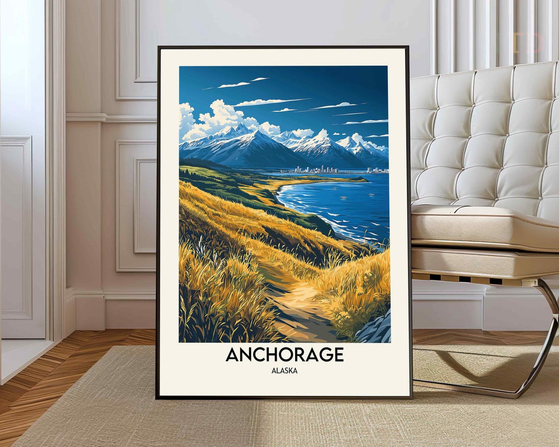 Anchorage Alaska Coastal Trail City Skyline Snow Peaks Day Poster