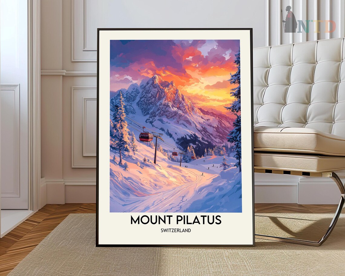Mount Pilatus Switzerland Alpine Sunset Snowy Peak Gondola Poster