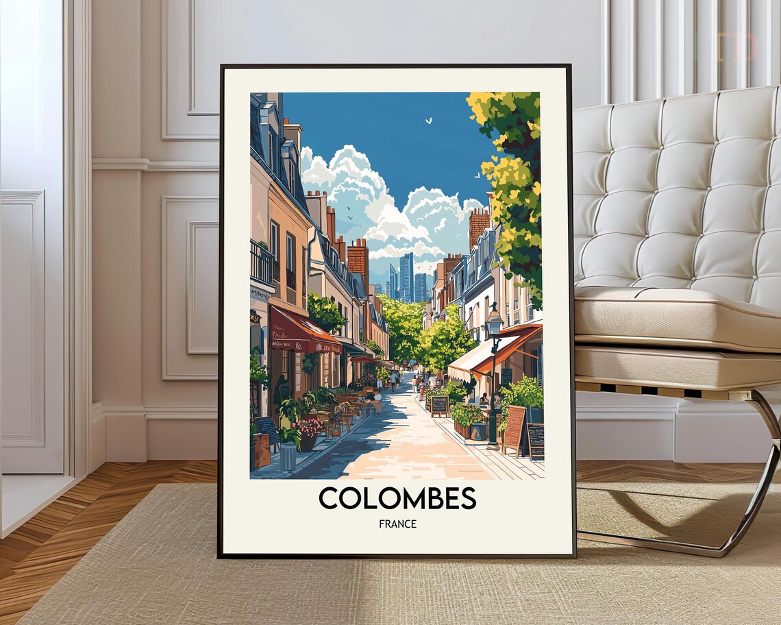 Colombes France Cafe Street Shops Parisian Suburb Travel Poster